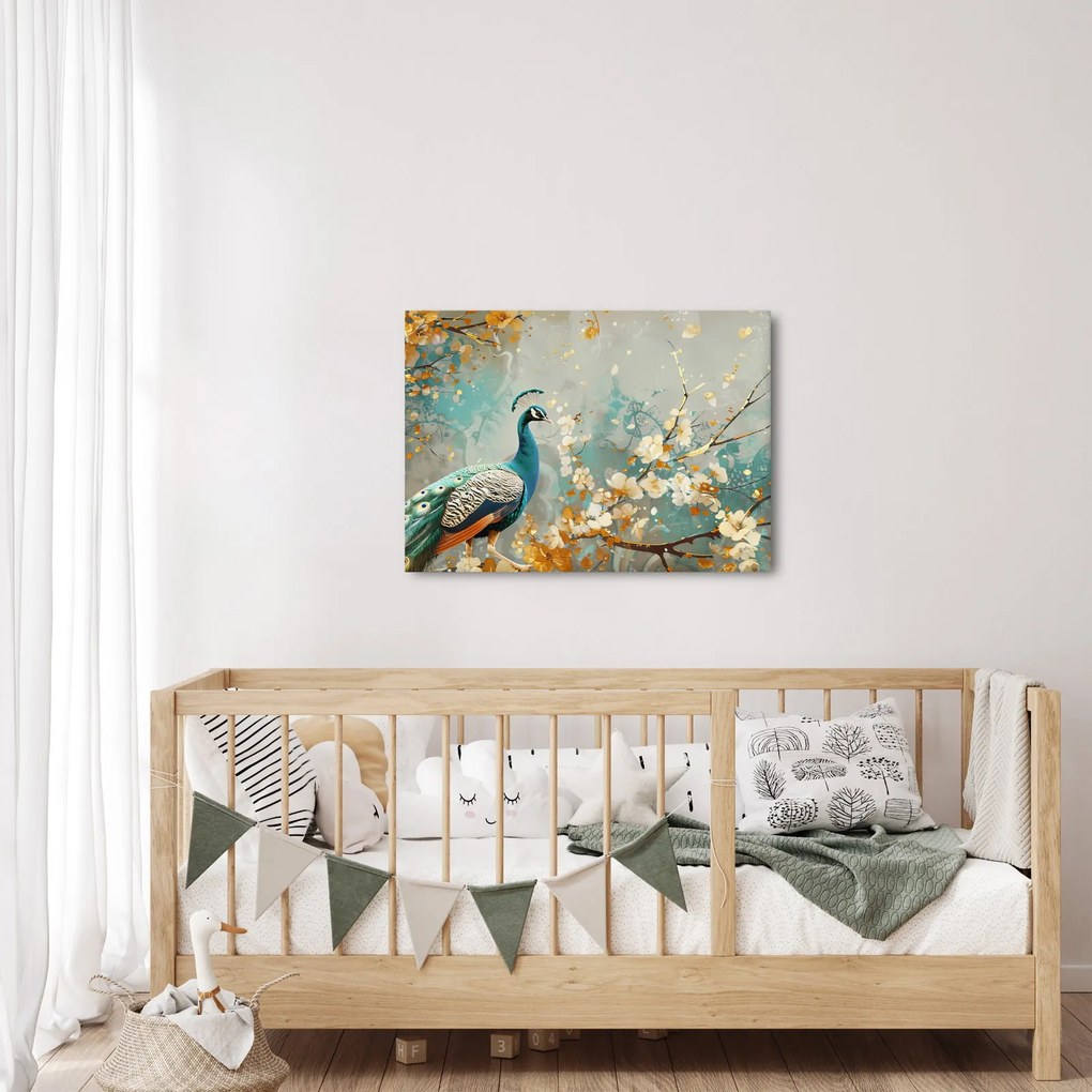 Tablou - Păun cu decor de aur (70x50 cm)