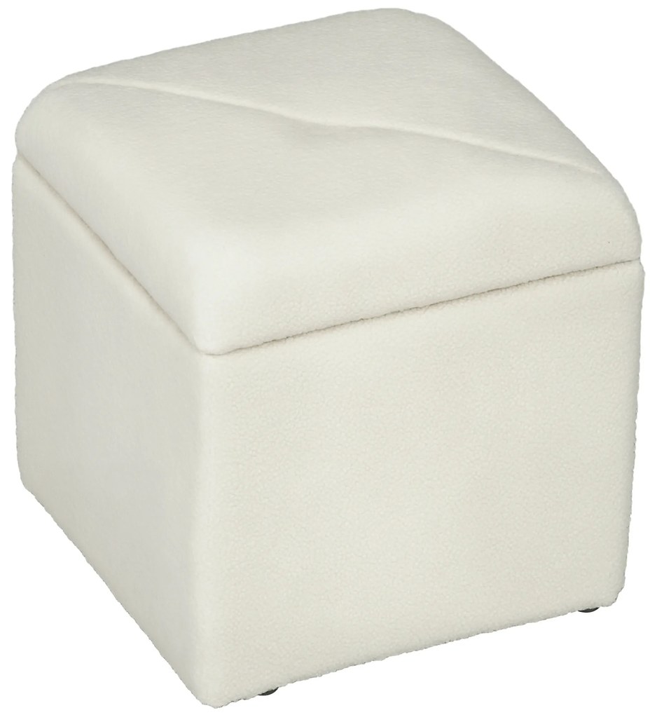 HOMCOM Bancă cu Spațiu de Depozitare, Tapițată cu Blană Teddy Fleece, Puf la Capătul Patului, 39x39x39 cm, Alb Crem | Aosom Romania