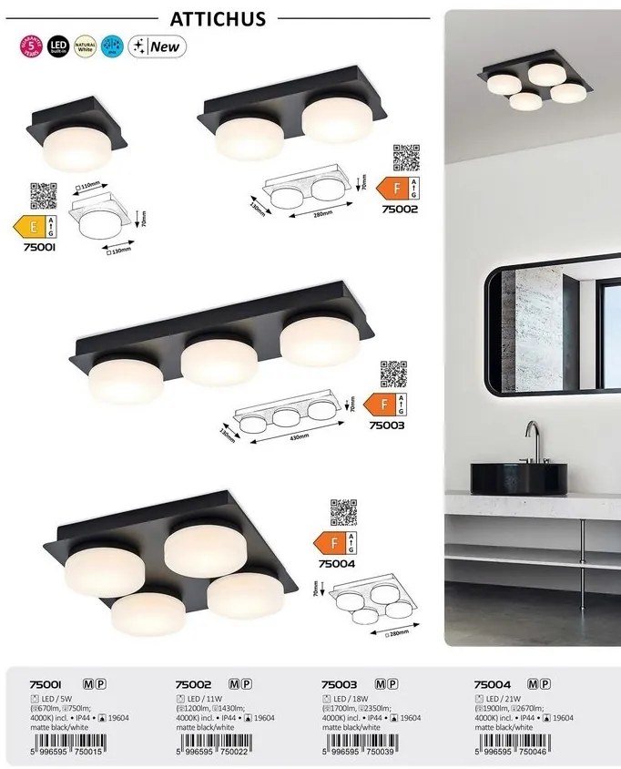 Plafoniera LED pentru baie design modern IP44 Attichus negru, alb