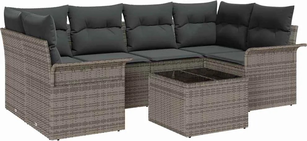 vidaXL Set de canapele pentru grădină 7 pcs Gri Rattan poli