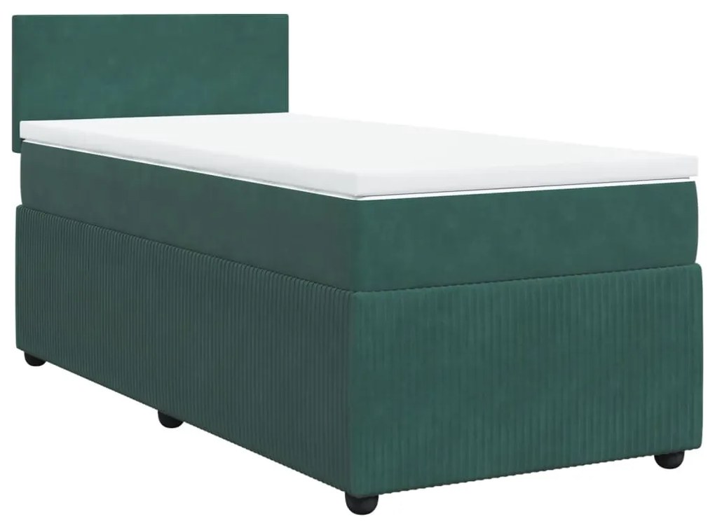 3287635 vidaXL Pat box spring cu saltea, verde închis, 90x200 cm, catifea