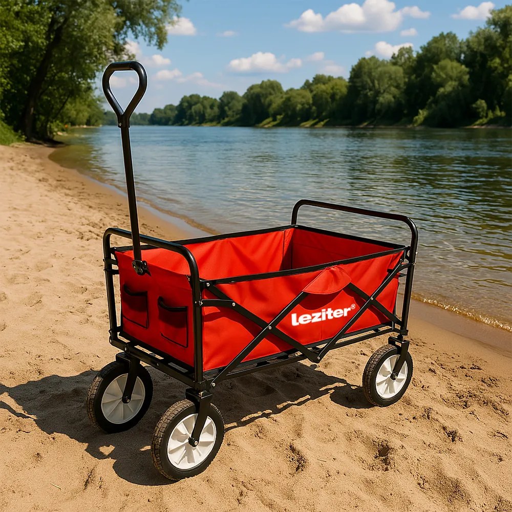 Cărucior de plajă pliabil de grădină roșu