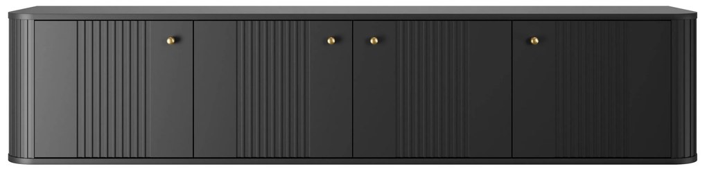 Comodă TV suspendată Vesper 4D 187 cm - negru / mânere aurii