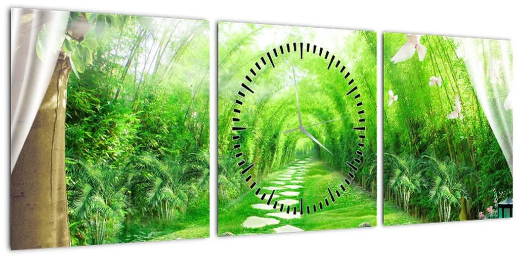 Tablou - Privire la grădina tropicală (cu ceas) (90x30 cm)