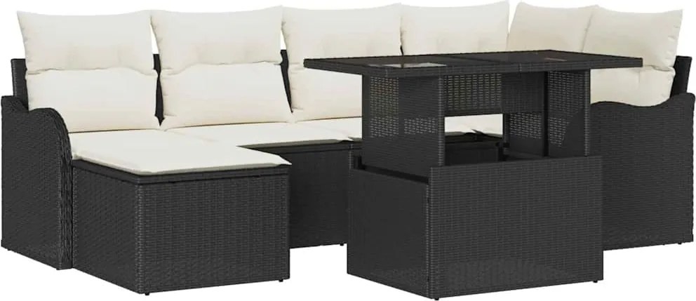 vidaXL Set de canapele pentru grădină cu pernă 7 pcs Negru Rattan poli