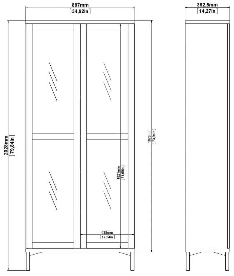 Vitrină neagră-în culoare naturală cu aspect de lemn de nuc 89x203x36 cm Roomers – Tvilum
