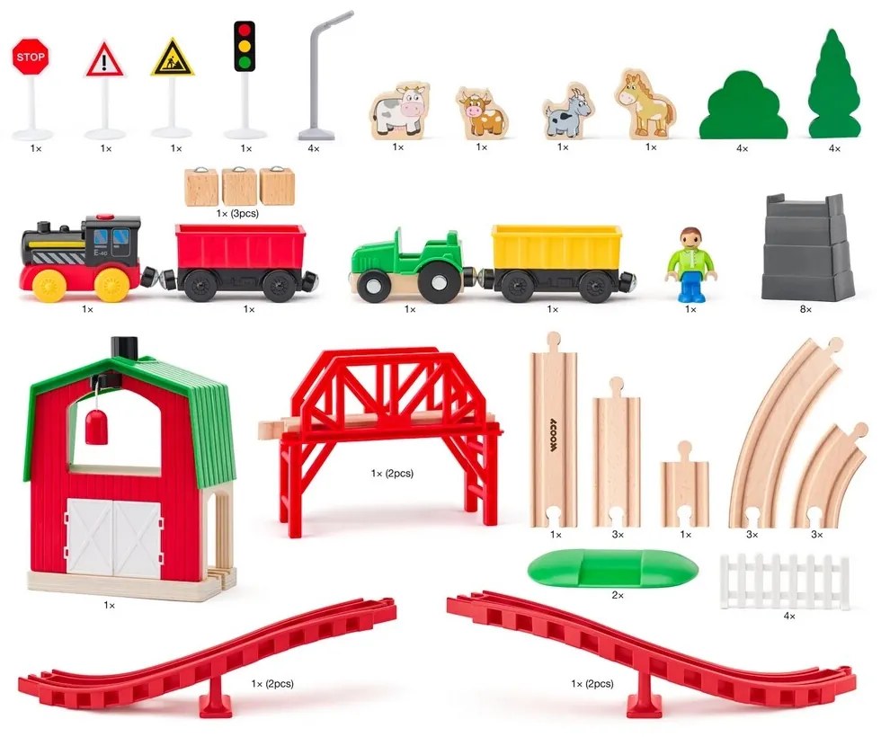 Trenuleț Woody - Fermă, 60 piese