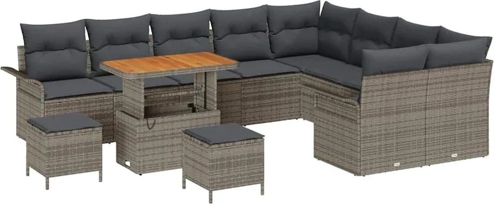 vidaXL Set de canapele pentru grădină cu pernă 12 pcs Gri poliratan