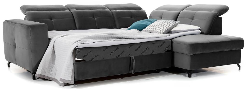 Canapea de colț cu funcție de dormit Belavio L Dreapta - gri catifea hidrofob Venus Velvet 2930
