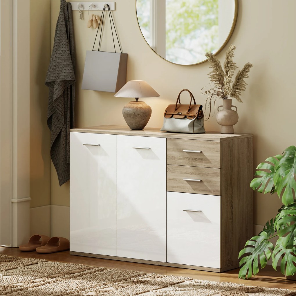 HOMCOM Comodă Modernă cu 3 Dulapuri și 2 Sertare din Lemn, Efect lemn | Aosom Romania