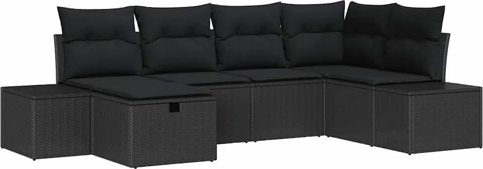 vidaXL Set de canapele pentru grădină cu pernă 6 pcs Negru poliratan