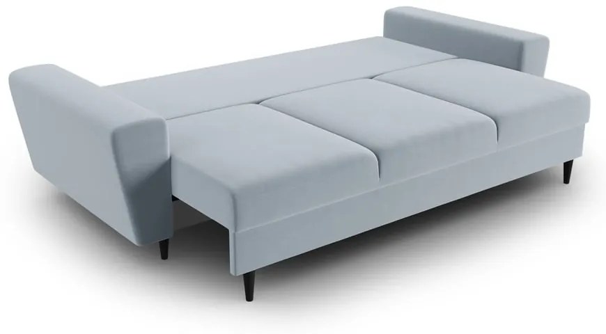 Canapea albastru-deschis extensibilă, cu spațiu de depozitare cu tapițerie din catifea 235 cm Kyoto – Cosmopolitan Design