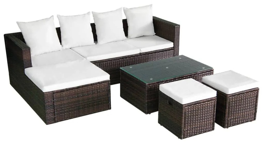 42585 vidaXL Set mobilier de grădină cu perne, 4 piese, maro, poliratan