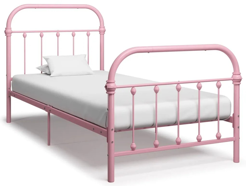 vidaXL Cadru de pat, roz, 100 x 200 cm, metal