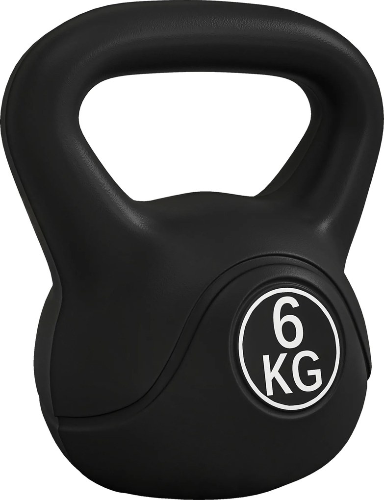 HOMCOM Kettlebell de 6 kg pentru Sport și Fitness cu Bază Plată și Mâner, Greutate din Plastic, 20x13x22 cm, Negru | Aosom Romania