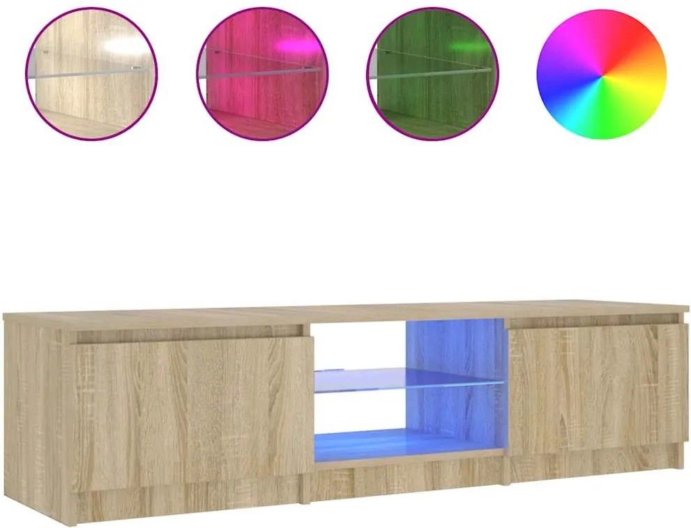 vidaXL Comodă TV cu lumini LED, stejar fumuriu, 140x40x36 cm