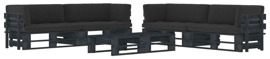 3067016 vidaXL Set mobilier paleți cu perne, 6 piese, negru, lemn pin tratat
