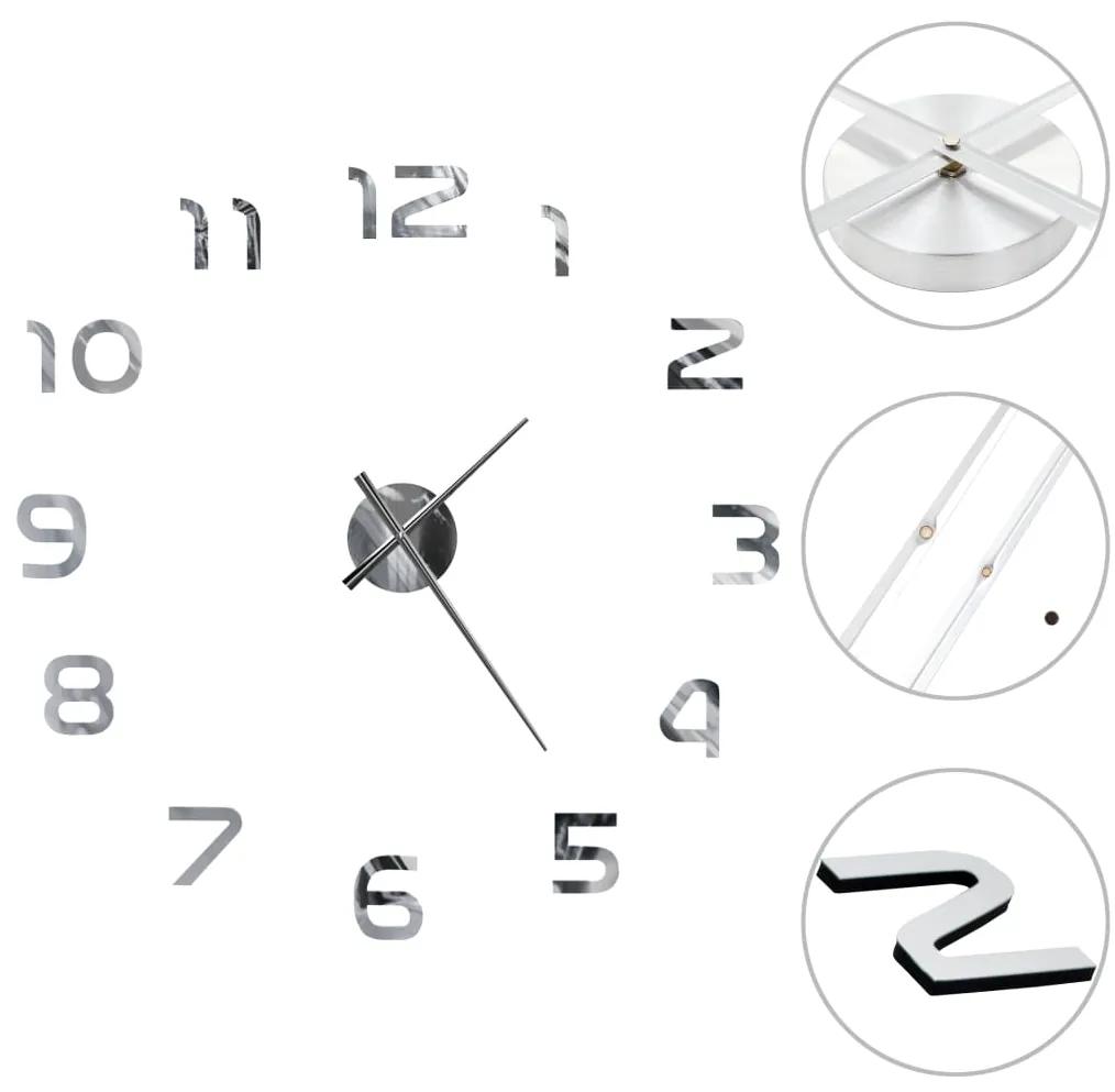 Ceas de perete 3D, argintiu, 100 cm, XXL, design modern Argintiu