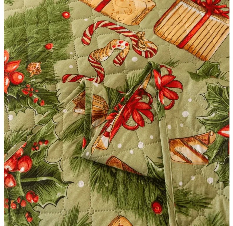 Cuvertura de pat cu model CADOURI DE CRACIUN, verde Dimensiune: 220 x 240 cm