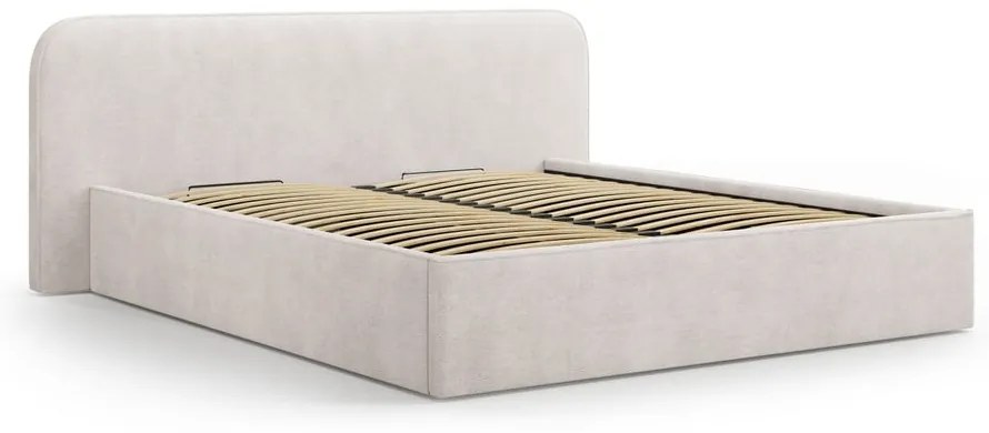 Pat matrimonial alb tapițat cu spațiu de depozitare cu somieră 200x200 cm Elizabeth – Micadoni