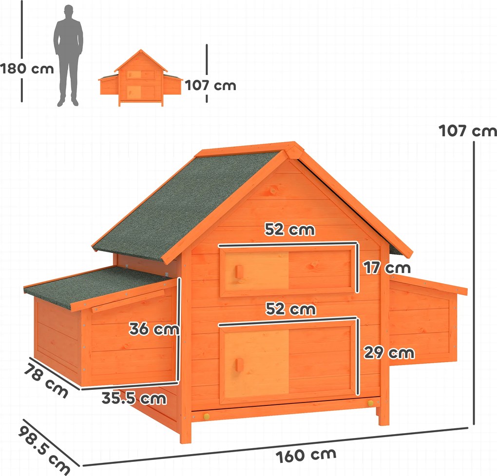 PawHut Coteț pentru Găini de Grădină din lemn de Brad, lemn verde, 160x98.5x107cm | Aosom Romania
