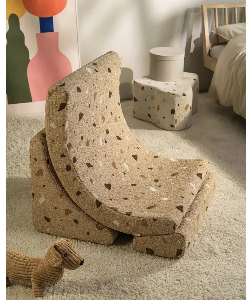 Fotoliu de copii maro deschis cu tapițerie din țesătură bouclé/cu tapițerie din chenille Terrazzo Moon – Wigiwama