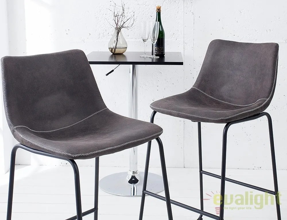 Set 2 scaune de bar cu tapiterie din microfibra Django gri vintage A-38110 VC