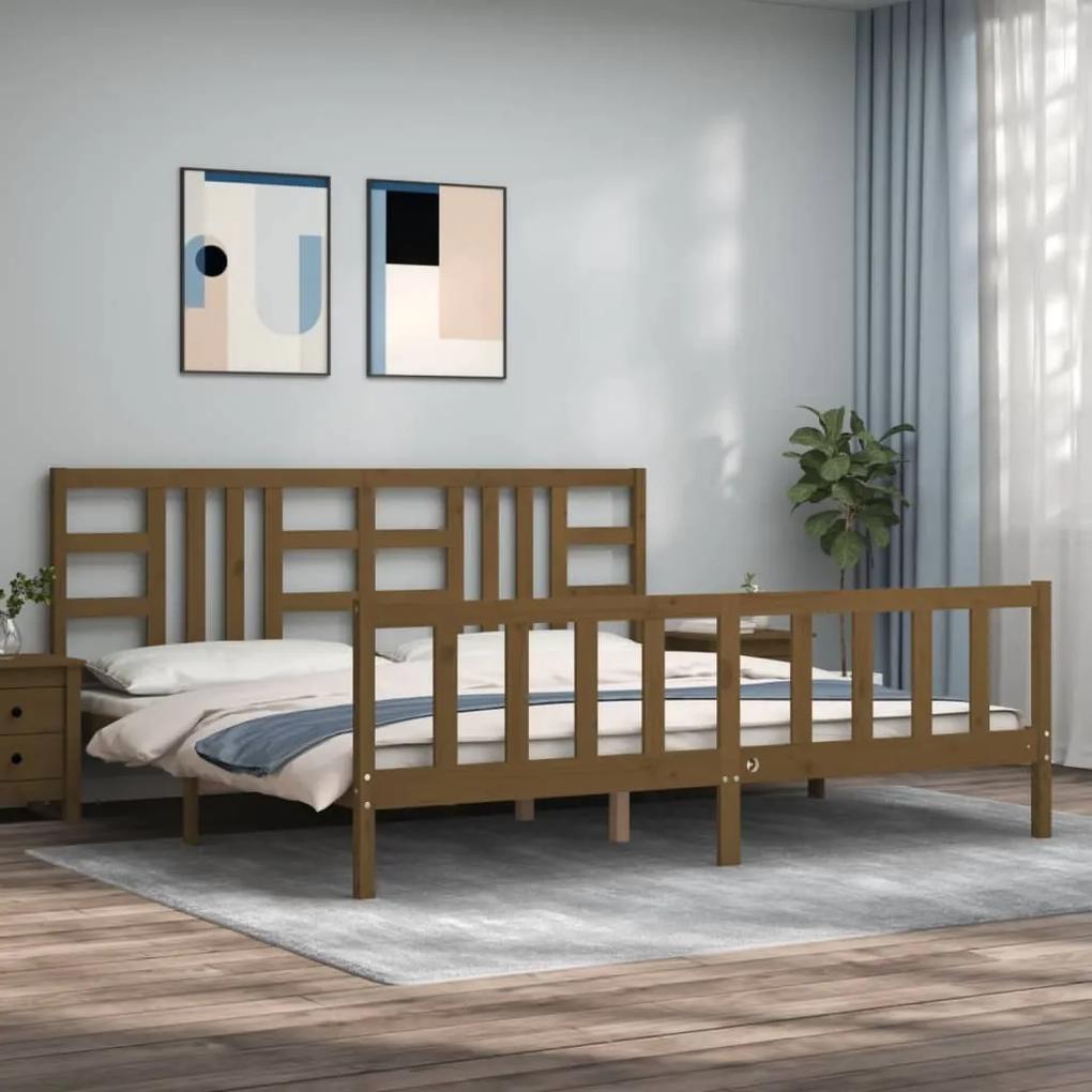 3191994 vidaXL Cadru pat cu tăblie, maro miere, 200x200 cm, lemn masiv