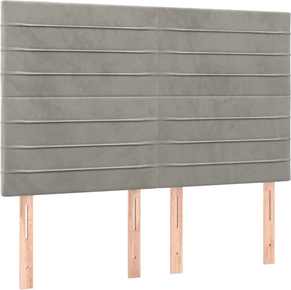 vidaXL Tăblie de pat gri deschis 144x5x118/128 cm catifea