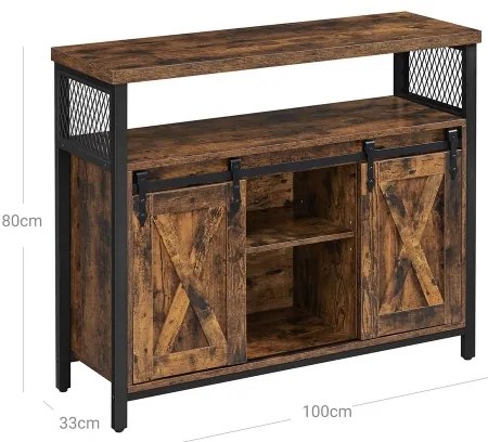 Comodă FIRA cu uși glisante, maro/negru