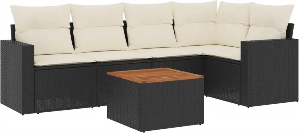 vidaXL Set mobilier de grădină cu perne, 6 piese, negru, poliratan