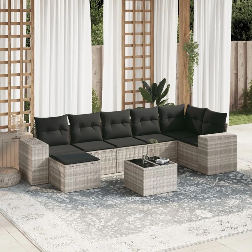 3222891 vidaXL Set mobilier de grădină cu perne, 8 piese gri deschis poliratan