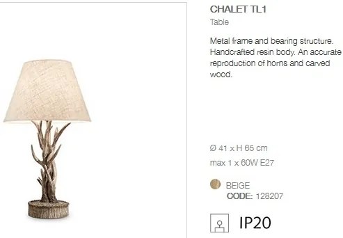 Lampa de masa rustica cu baza in forma de coarne de cerb, fabricat manual, CHALET TL1 128207