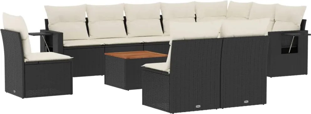 vidaXL Set canapele de grădină cu perne, 11 piese, negru, poliratan