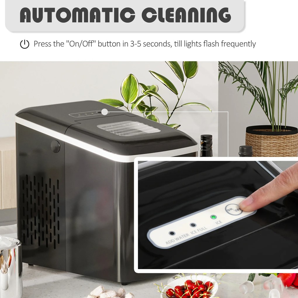 HOMCOM Masina pentru Gheata pentru Casa Producator de Ghiata 12kg/24h Neagra | Aosom Romania
