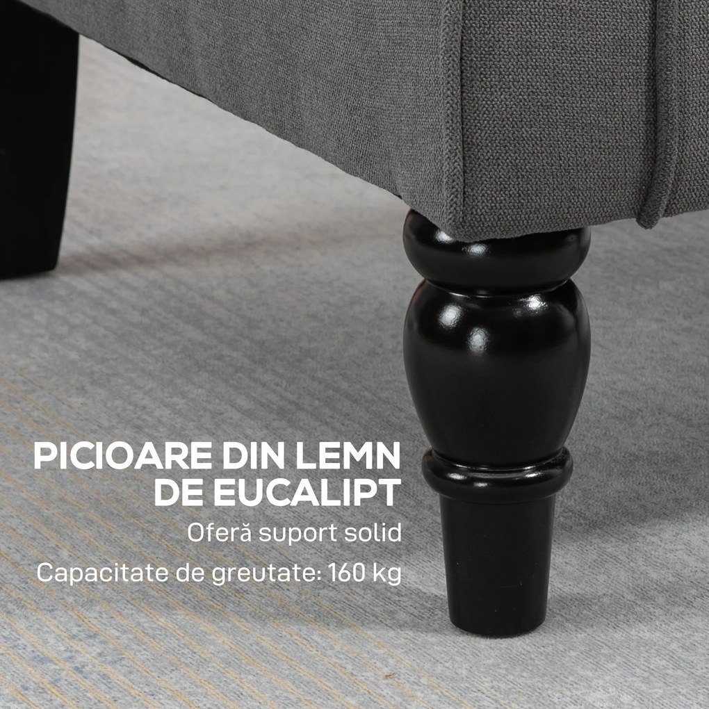 HOMCOM Fotoliu de Living Stil Francez cu Perne Detașabile Gri | Aosom Romania