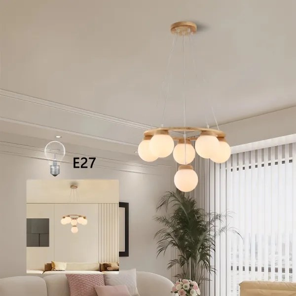 Brilagi - Lustră suspendată pe cablu VISBY WOOD, 6xE27/60W/230V, Ø 58 cm, din lemn