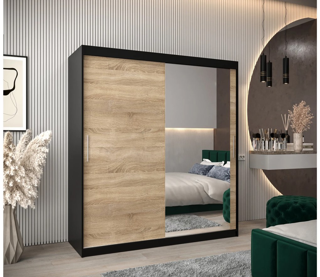 Dulap de haine 180 cm Toki 2 (negru mat + stejar sonoma). 1065006