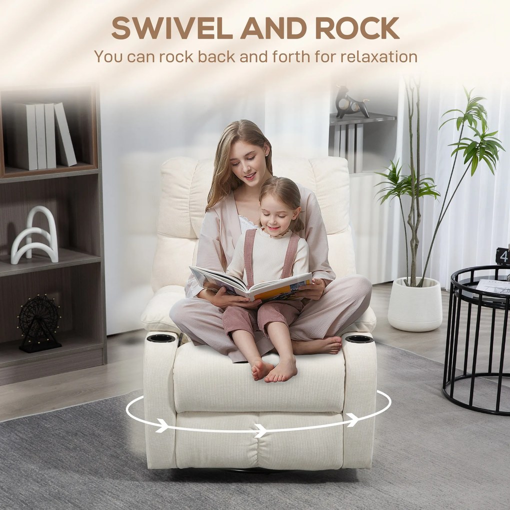 HOMCOM Fotoliu Modern Reclinabil 135° cu Suport pentru Picioare și Suporturi pentru Pahare Bej | Aosom Romania