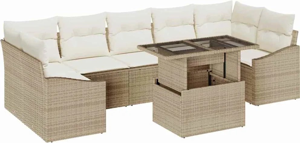 vidaXL Set de canapele pentru grădină 8 pcs bej și crem poliratan