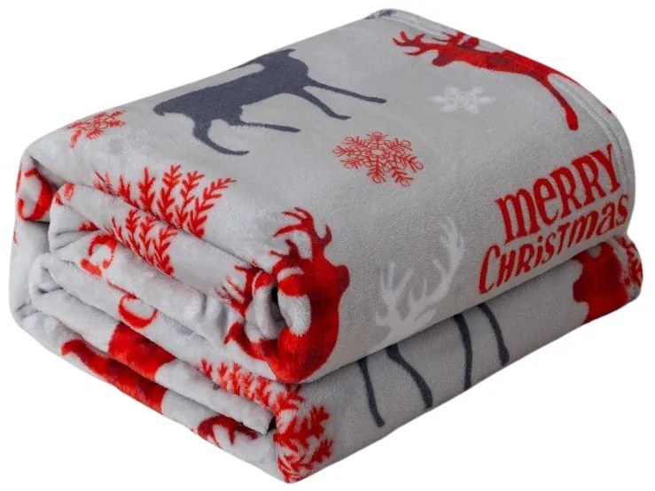 Patura de Craciun din microplus MERRY CHRISTMAS DEER gri Dimensiune: 160 x 200 cm