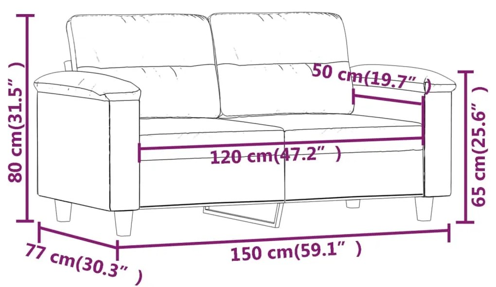 Canapea cu 2 locuri, crem, 120 cm, tesatura microfibra Crem, 150 x 77 x 80 cm