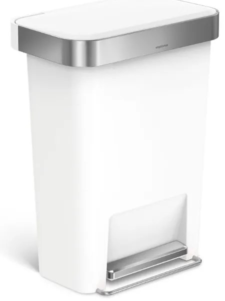 Coș cu pedale dreptunghiular 45 l, plastic alb/oțel inoxidabil, alb