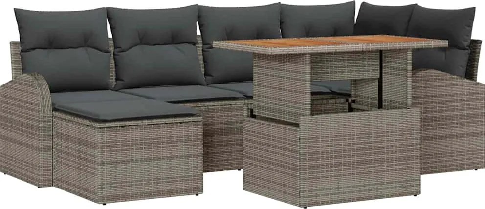 vidaXL Set de canapele pentru grădină 7 pcs Gri Rattan poli