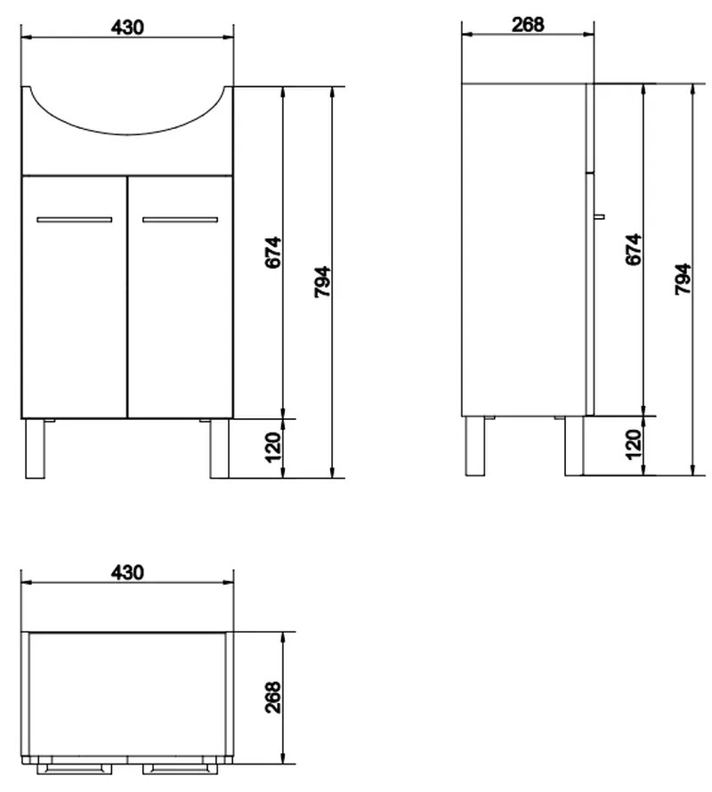 Set dulap baie 2 usi cu lavoar Cersanit Olivia inclus, 50 cm, nuc 500x385 mm, Nuc