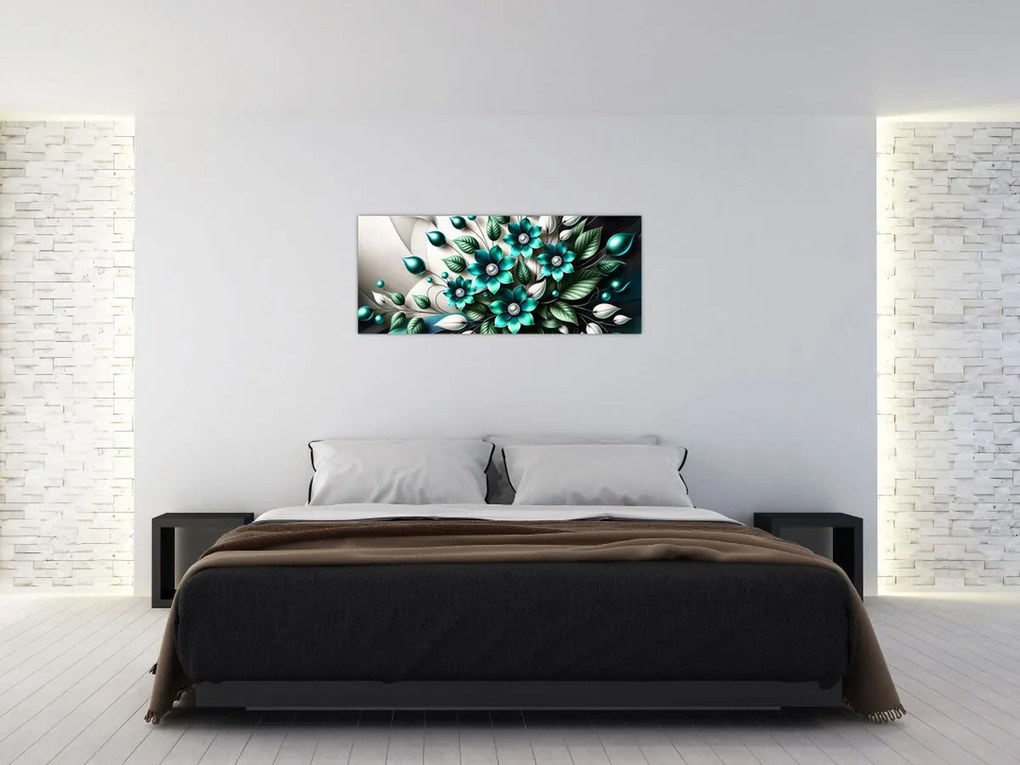 Tablou - Flori turcoaz 3D (120x50 cm)