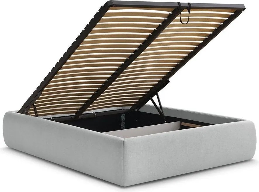 Pat matrimonial gri deschis tapițat cu spațiu de depozitare/fără tăblie cu somieră 180x200 cm Inera – Bobochic Paris