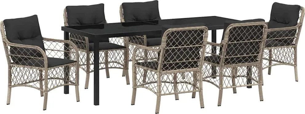 vidaXL Set de masă pentru grădină cu pernă 7 pcs Gri deschis poliratan