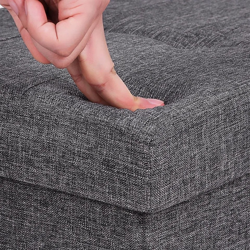 Bancheta cu capac si spatiu depozitare, textil / MDF, gri inchis, Songmics