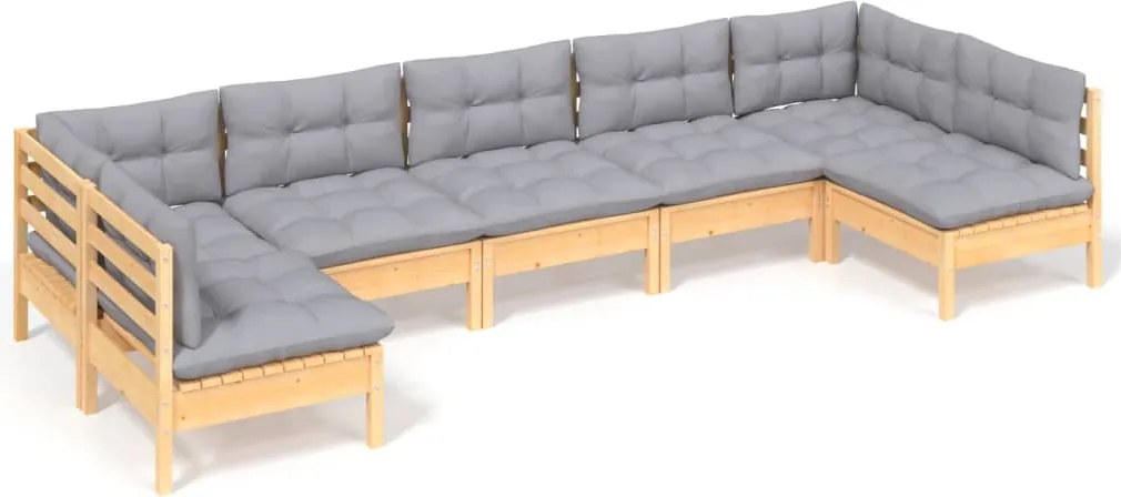 vidaXL Set mobilier grădină cu perne gri, 7 piese, lemn masiv de pin